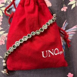 Uno de 50 Colmena Silver Bracelet with Shades of Green Crystal Accents